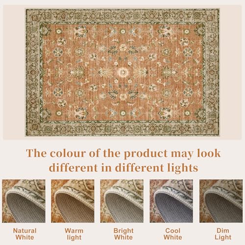 Tangsoo Washable Runner Rug for Hallway,2x5 Vintage Terracotta Rug Non Slip | Boho Farmhouse Floral Rug Runners for Kitchen Bathroom,Floor Carpets Soft Low Pile Carpet Runner for Entryway Laundry Bedroom - color: Terracotta Tangerine, size: 2' X 5' (Runne