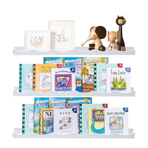 AZSKY Floating Bookshelf for Kids, Floating Shelves for Wall Cloud Picture Ledge Shelf White 23.6 Inches Nursery Book Shelves Set 3, Baby Book Shelf for Kids Room, Toddler Room, Nursery Decor - color: White, size: 24Inch