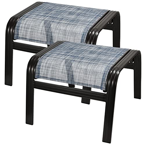 Outdoor Foot Stools Gift for Patio Ottoman Footrest Aluminum Portable Seat Wicker Furniture Stackable Dining Ottoman 2 Pack Blue - color: 2 Pieces-blue