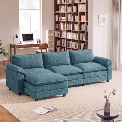Homall 118.9" L Shaped Cloud Couch, Modular Sectional Sofa for Living Room | Comfy Chenille, Movable Ottoman, 3 Seat, Double Layer Cushion, Sturdy Frame, High-Density Foam, Easy Assembly, Dark Blue - color: Dark Blue, size: L Shaped Sofa