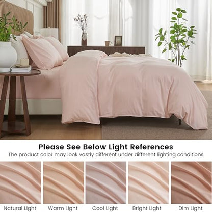 BISELINA French Linen Duvet Cover Set 2pcs with Hidden Zipper Closure Natural Flax Cotton Blend Solid Color Soft Breathable Luxury Farmhouse Bedding - Twin Size, Pale Pink - color: Pale Pink, size: Twin