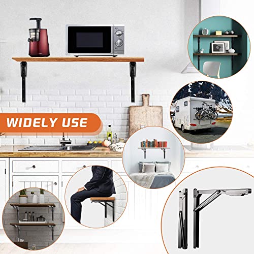 24 inch Black Sturdy Folding Shelf Brackets, Heavy Duty Adjustable Steel Wall Mounted Collapsible Shelf Bracket, Max Load 550lb - style: 4 PACK