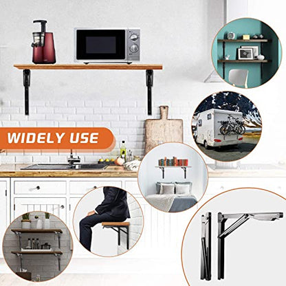 24 inch Black Sturdy Folding Shelf Brackets, Heavy Duty Adjustable Steel Wall Mounted Collapsible Shelf Bracket, Max Load 550lb - style: 4 PACK