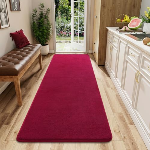 2x6 Runner Rug for Hallway, Long Runner Rugs Non Slip, Wine Red | Soft Washable Memory Foam Carpet for Bedroom, Non Slip Backing Runners Rug for Hallways, Kitchen, Bathroom, Entryway Home - color: Wine Red, size: 2' x 6' (Runner)