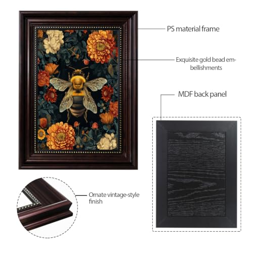 William Morris Framed Bee Canvas Wall Art Retro Mid Century Country Insect Wall Decor Pictures Dark Academia Botanical Floral Poster Prints for Office Living Room Bedroom Home Decoration 16x24in - color: Bee, size: 24"L x 16"W
