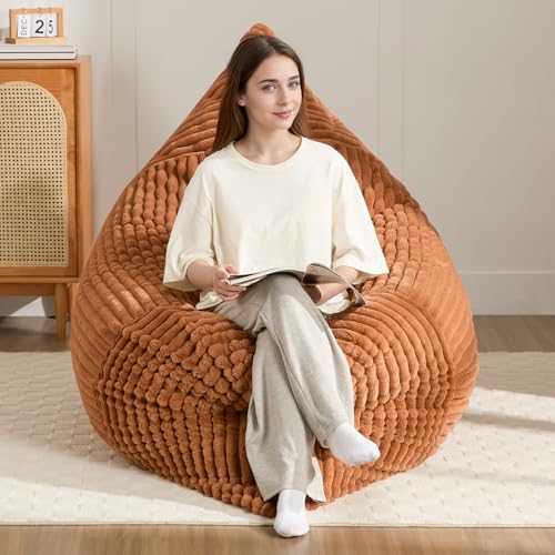3-in-1 Giant Bean Bag Chair for Adults & Kid, Convertible Floor Sofa to Mattress, High-Density Foam Chair Bed with Washable Cover, Multi Functional Lounge Couch for Bedroom, Living Room (Orange)
