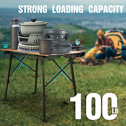 VILLEY Portable Camping Table with Adjustable Legs, Aluminum Folding Table | 100 LBS Capacity, Independent Adjustable Legs, Portable Aluminum Table with Carry Bag for BBQ & Tailgating - color: Gold