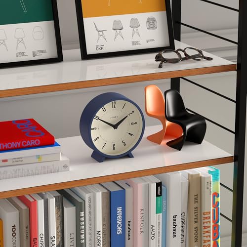 JONES CLOCKS® Venus Desk Clock | Modern Round Design | Blue | Stylish Retro Look for Shelf, Table, Mantel or Bedside - color: Indigo Blue