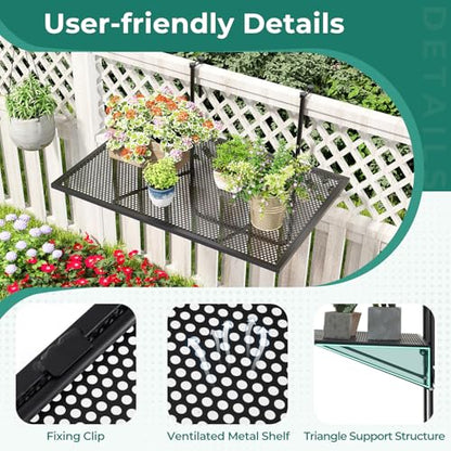 Tangkula Balcony Railing Table, Outdoor Folding Hanging Table with Metal Frame, Space-Saving Bar Serving Table Fits Railings Up to 2.4” Thick for Patio, Porch, Deck - size: 24” x 20” x 20”