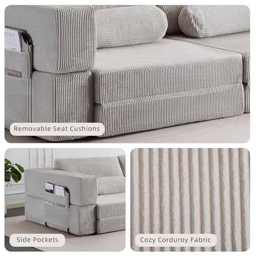 49" Foldable Modular Studio Couch, Space Saver Bed with High Density Foam, Sofa Individual with Creative Shape for Apartment Leisure Scenes, Light Grey - color: Light Grey