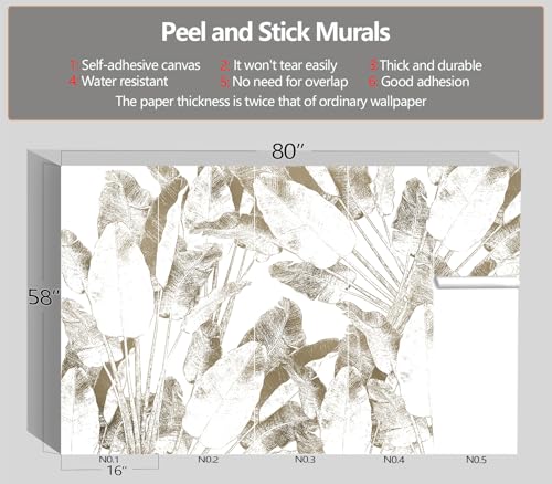 XMPMBM-Peel and Stick Beige Leaves Wallpaper Tropical Banana Leaf Mural | Tear-resistant,good adhesion,repositionable,and durable;does not peel off easily.size: S-80"X58" - color: X05, size: 80"x58"