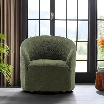 KINWELL 32" Wide Modern Boucle Swivel Barrel Chair, No Assembly Round Upholstered Swivel Accent Armchair for Living Room, Bedroom, Office (Green) - color: Green, style: Set of 1