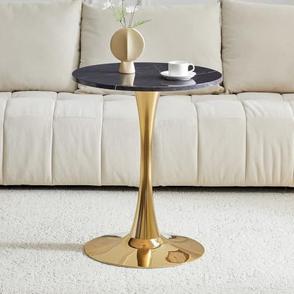 botzi 23.6 Inches Round Tulip Dining Table, Faux Marble Bistro Table | Engineered Wood Top, Metal Pedestal Base, Seats 2 To 4, Easy-Clean Surface For Apartments And Breakfast Nooks - color: Gold,grey, size: 23.6 Inches