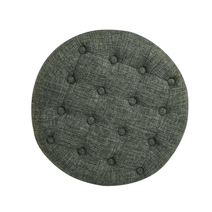 HomePop 19" Button Tufted Round Storage Ottoman - Green Clover Fabric - color: Green Clover Fabric