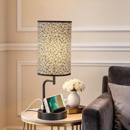 Dreamholder Touch Control USB Table Lamp with USB C/A & AC Outlet, 3-Way Dimmable Bedside Lamp, Modern Nightstand Lamps for Bedroom Living Room Guest Room Office, Bulb Included, Miracle Black - color: Miracle Black