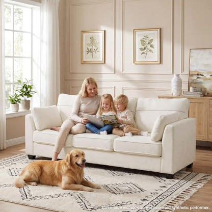 89" Sofa, Chenille 3-Seater Sofa with 2 Pillows, Beige | Easy Assembly, Pocket Spring Cushions, Comfy Modern Small Couch for Living Room, Bedroom, Apartment, Office - color: Beige, size: 89" 3-Seater Sofa