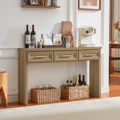 RWYHG 47" Entryway Table with 3 Drawers, Modern Wood Console Table, Oak | Layered Drawer Front Design , Open Bottom Storage, Farmhouse Behind Couch Table, Entry Table for Living Room Hallway& Foyer - color: Oak