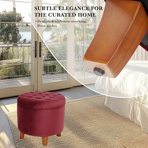 HomePop 19" Velvet Button Tufted Round Storage Ottoman - Burgundy - color: Burgundy