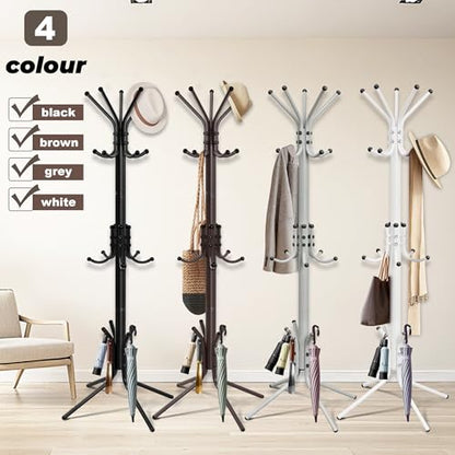 Metal Coat Rack, Freestanding Coat Tree & Hall Tree with 15 Hooks, Sturdy Coat Rack Stand and Hat Rack, Coat Hanger for Entryway, Bedroom, Office for Jackets, Hats, Bags, Grey - color: GREY