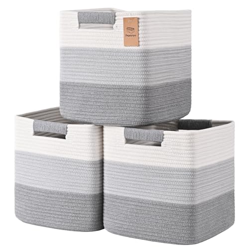 11 Inch Storage Cubes, 3 Pack Cube Storage Bins for Organizing, Cotton Rope Woven Baskets for Shelves, Bathroom, Kids Room, Closets, Baby Nursery - color: Gradient Gray, size: 11"×11"×11" - 3Pcs