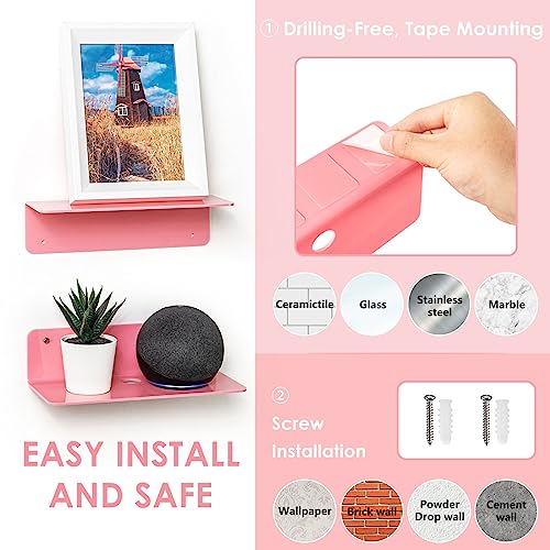 OAPRIRE Pink Acrylic Floating Shelves Set of 2 - Easily Expand Wall Space - Small Wall Shelf with Strong Adhesive for Bedroom, Kids' Room, Bathroom, etc - color: Pink