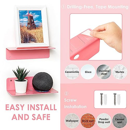 OAPRIRE Pink Acrylic Floating Shelves Set of 2 - Easily Expand Wall Space - Small Wall Shelf with Strong Adhesive for Bedroom, Kids' Room, Bathroom, etc - color: Pink