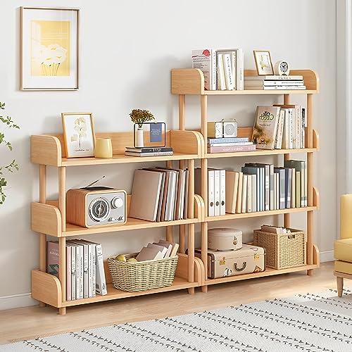 3-Tier Wooden Open Bookcase, Oak | Modern Display Bookshelf with Top Edge, Solid Wood Frame, Home and Office Storage - color: Oak, size: 3-tier