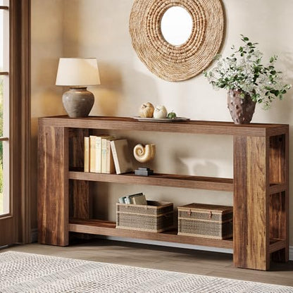 Tribesigns 70.9-Inch Extra Long Console Table with Storage, Narrow Wooden Sofa Table Behind The Couch, Farmhouse 3-Tier Entry Foyer Table for Entryway, Living Room, Hallway, Brown - color: Brown