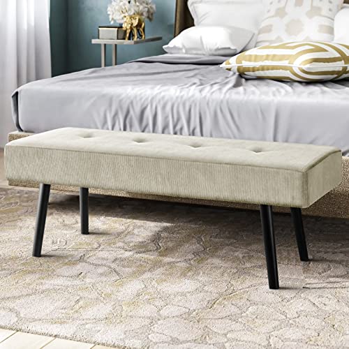 Comfy to go Entryway Bench - Beige Bench for Bedroom, Modern Ottoman End of Bed, Corduroy Padded Benches for Living Room, Foyer, Mudroom, Hallway - 39" L x 14" W x 17" H | Padded Benches for Bedroom, Living Room, Foyer, Mudroom, Hallway, Window, Reading,