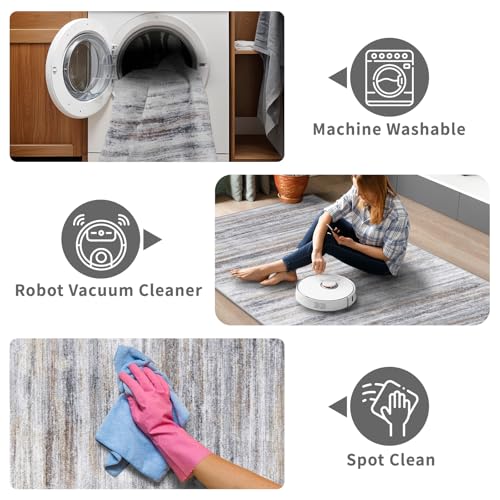 3x12 Washable Hallway Runner Rug: Extra Long Runners for Entryway Living Room Dining Room - Stain and Water Resistant Rugs with Non-Slip Backing - Soft Low-Pile Carpet 12ft Beige Grey - color: Beige/Grey, size: 3' x 12' (Runner)