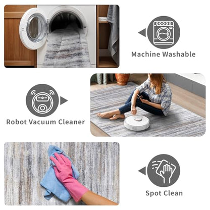 3x12 Washable Hallway Runner Rug: Extra Long Runners for Entryway Living Room Dining Room - Stain and Water Resistant Rugs with Non-Slip Backing - Soft Low-Pile Carpet 12ft Beige Grey - color: Beige/Grey, size: 3' x 12' (Runner)