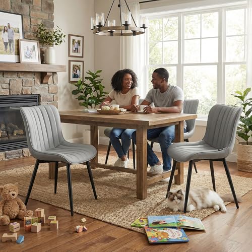 YOUNUOKE Dining Chairs Set of 2 Mid-Century Modern Kitchen Chairs Grey | Faux leather upholstered with Back, fits dining living waiting room guest reception. Waterproof easy to clean assemble, 300lb - color: Grey