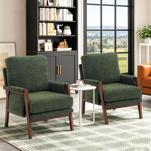 RNKSFX Green Accent Chair for Bedroom & Living Room, Mid Century Modern Accent Arm Chair, Upholstered Anthropologie Accent Chair with Solid Wood Frame, Fabric - color: Green