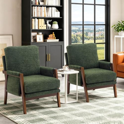 RNKSFX Green Accent Chair for Bedroom & Living Room, Mid Century Modern Accent Arm Chair, Upholstered Anthropologie Accent Chair with Solid Wood Frame, Fabric - color: Green