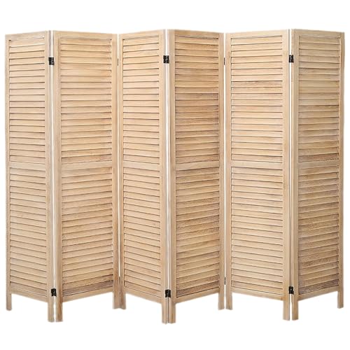 6 Panel Room Dividers and Folding Privacy Screens, Divider for Room Separation, Wood Louvered Divider Wall, Wooden Partition for Home Office Bedroom (Natural)