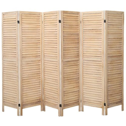 6 Panel Room Dividers and Folding Privacy Screens, Divider for Room Separation, Wood Louvered Divider Wall, Wooden Partition for Home Office Bedroom (Natural)