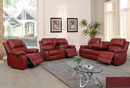 A Ainehome Living Room Furniture Set Leather Recliner Sofa Set Loveseat Chair Furniture Sofa Set for Living Room/Small Space/Rv/House/Office/Theater Seating (A-Red Leather, 3 Piece Set) - color: A-red Leather, size: 3 piece set