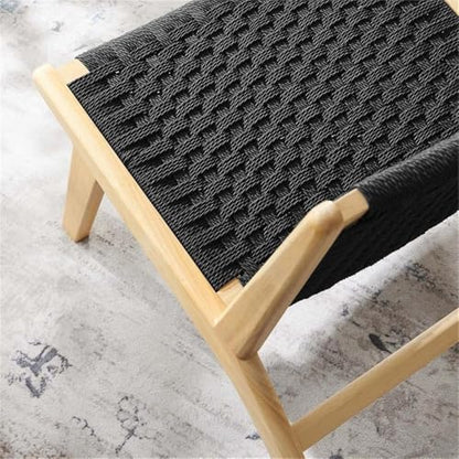 Modway Saoirse Woven Rope Wood Accent Lounge Chair in Natural Black - color: Natural Black
