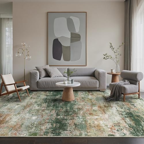 BEIMO 8x10 Area Rug for Bedroom, Green Brown Washable Abstract Non Slip Rug | Modern Abstract Rug Soft Low Pile Living Room Dining Office Classroom Carpet, Dark Green Easy Care Vacuum Friendly - color: Green/Brown, size: 8' x 10' (Rectangular)