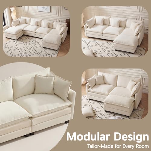 Oversized Loveseat Sofa, 70" Sectional Cloud Couch, 2 Seat Modern Comfy Sofa Chenille Deep Seat Couches with 2 Pillows, for Small Apartment, Living Room (Beige 70" Loveseat) - color: Beige, size: 70" Loveseat