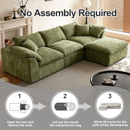 Cloud Couch Sectional for Living Room, Modular L Shaped Boneless Sofa with Chaise, Compressed No Assembly Couch, Deep Seat Chenille Upholstered Convertible Sofa Bed(OliveGreen) - color: Olivegreen