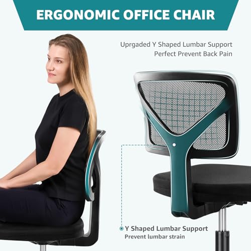 OLIXIS Armless Home Office Chair, Ergonomic Small Desk Chair | Mesh Back, Removable Washable Foam Cushion, Height Adjustable, Rolling Swivel Wheels, Small Space, Black - color: Black
