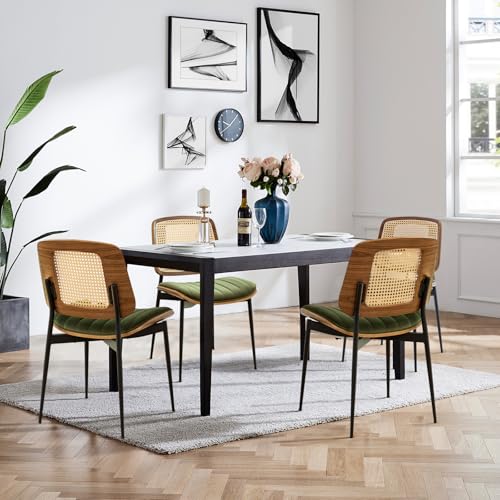 LUNLING Dining Chairs Set of 2 Mid Century Modern Retro Green Velvet Kitchen Chairs with Walnut Bentwood Upholstered Seat Metal Legs Adjustable Foot for Kitchen Dining Room Chairs(Green Fabric) - color: Green3, size: Set of 2