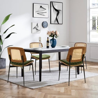 LUNLING Dining Chairs Set of 2 Mid Century Modern Retro Green Velvet Kitchen Chairs with Walnut Bentwood Upholstered Seat Metal Legs Adjustable Foot for Kitchen Dining Room Chairs(Green Fabric) - color: Green3, size: Set of 2