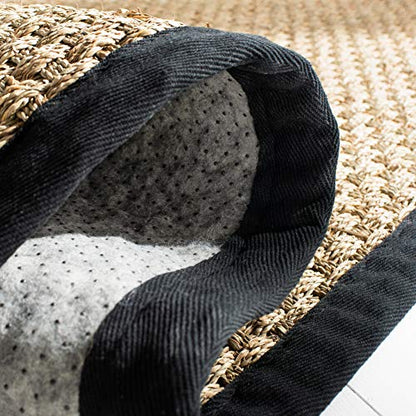 Safavieh Area Rug 3' Round - Natural Fiber Collection - Natural & Black, Seagrass, Basketweave Pattern with Border (NF114C) - color: Natural/Black, size: 3' (Round)