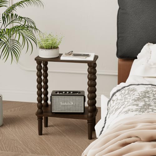 Veegle Narrow Side Table, Small End Table with Storage Shelf, 2-Tier Small Coffee Tables for Living Room, Bedroom, Narrow Spaces (Walnut Brown) - color: Walnut Brown-2 Tier Shelf