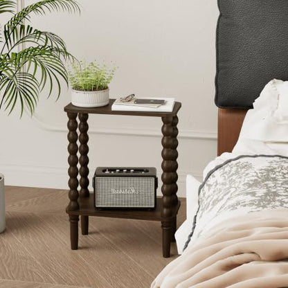 Veegle Narrow Side Table, Small End Table with Storage Shelf, 2-Tier Small Coffee Tables for Living Room, Bedroom, Narrow Spaces (Walnut Brown) - color: Walnut Brown-2 Tier Shelf