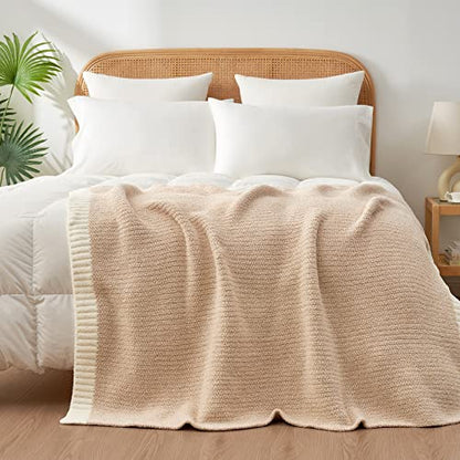 Snuggle Sac Super Soft & Reversible Heather Beige Throw - Oversized Cozy Knit Blanket for Bed, Sofa, Living Room, Twin Size (60x80 Inches) - color: Heather Beige, size: Twin (60"x80")