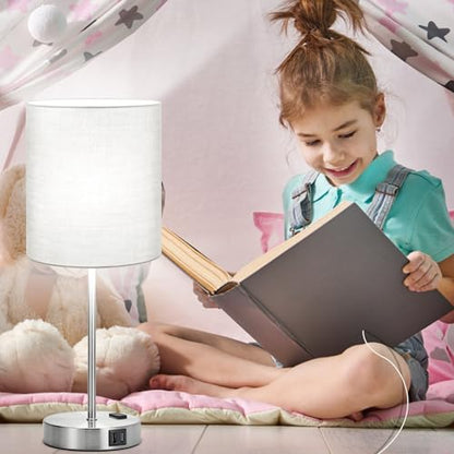 Set of 2 Grey Touch Control Table Lamps with 2 USB Ports & AC Outlet, 3-Way Dimmable Bedside Nightstand Lamps, Desk Lamp for Bedroom Living Room Nursery, 800 Lumens 5000K Daylight Bulbs Included - color: (2 Pack)Gray & Brushed Nickel(Base)-5000K Bulbs Inc