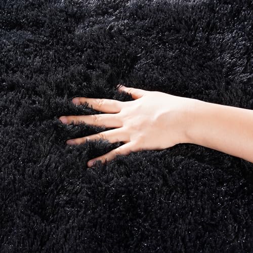 Zentavio Black Area Rugs for Living Room Bedroom 4x6 Men Room Carpet Fluffy Furry Shag Aesthetic Plush High Pile Floor Rug for Nursery Kids Room Dorm Home Decor - color: Black, size: 4' x 6' (Rectangular)